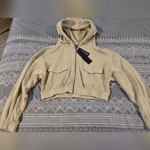 Mono B Cropped Full Zip Hooded Sweatshirt Size Medium